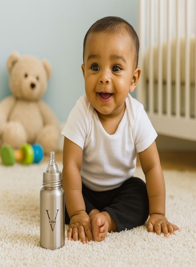 Voik Steainless Steel Feeding Bottle with 2 Extra nipple-240 - Image 2