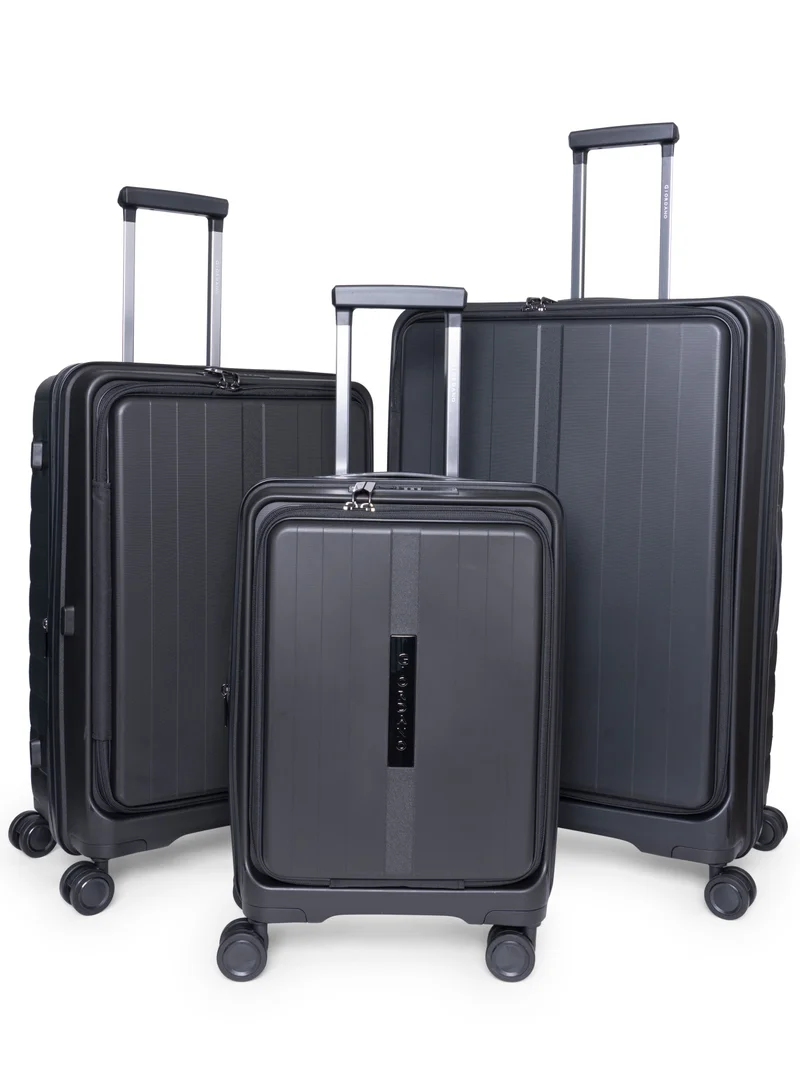 Giordano Titanium Front Opening Hardshell Luggage Set, Unbreakable Expandable, Secure Lock, 4 Double Wheels Travel Lugggage, Laptop Compartment on Small Carry-on Cabin Luggage, Checked Luggage. Black