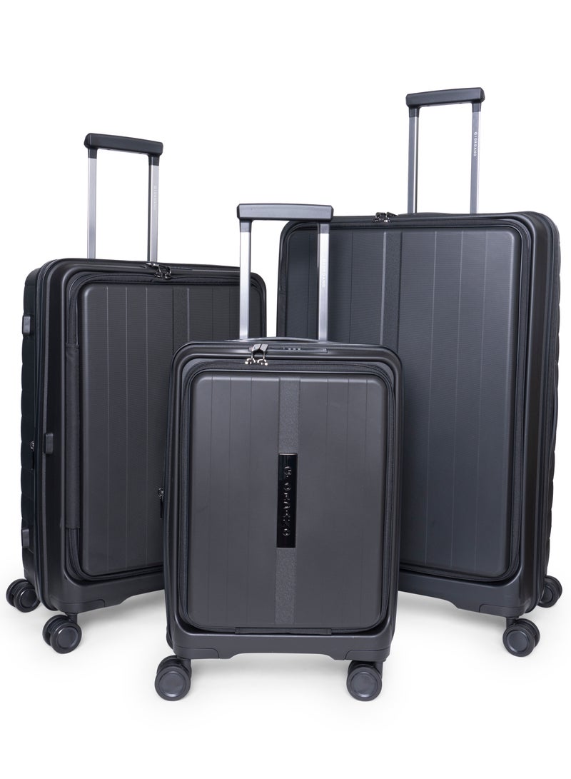 GIORDANO Giordano Titanium Front Opening Hardshell Luggage Set, Unbreakable Expandable, Secure Lock, 4 Double Wheels Travel Lugggage, Laptop Compartment on Small Carry-on Cabin Luggage, Checked Luggage. Black  - Image 1