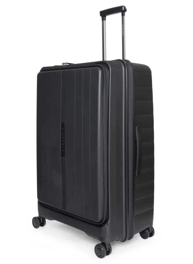 GIORDANO Giordano Titanium Front Opening Hardshell Luggage Set, Unbreakable Expandable, Secure Lock, 4 Double Wheels Travel Lugggage, Laptop Compartment on Small Carry-on Cabin Luggage, Checked Luggage. Black