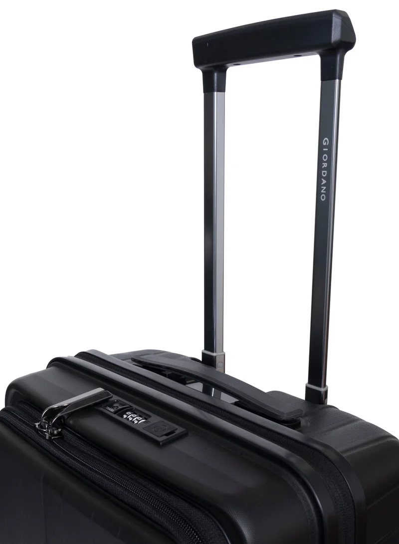 GIORDANO black Giordano Titanium Front Opening Hardshell Luggage Set, Unbreakable Expandable, Secure Lock, 4 Double Wheels Travel Lugggage, Laptop Compartment on Small Carry-on Cabin Luggage, Checked Luggage. Black  | Best Price UAE