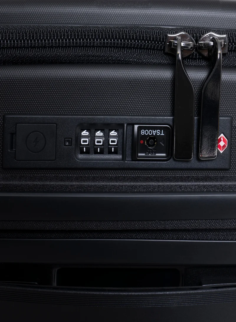 GIORDANO black Giordano Titanium Front Opening Hardshell Luggage Set, Unbreakable Expandable, Secure Lock, 4 Double Wheels Travel Lugggage, Laptop Compartment on Small Carry-on Cabin Luggage, Checked Luggage. Black  | Best Price UAE