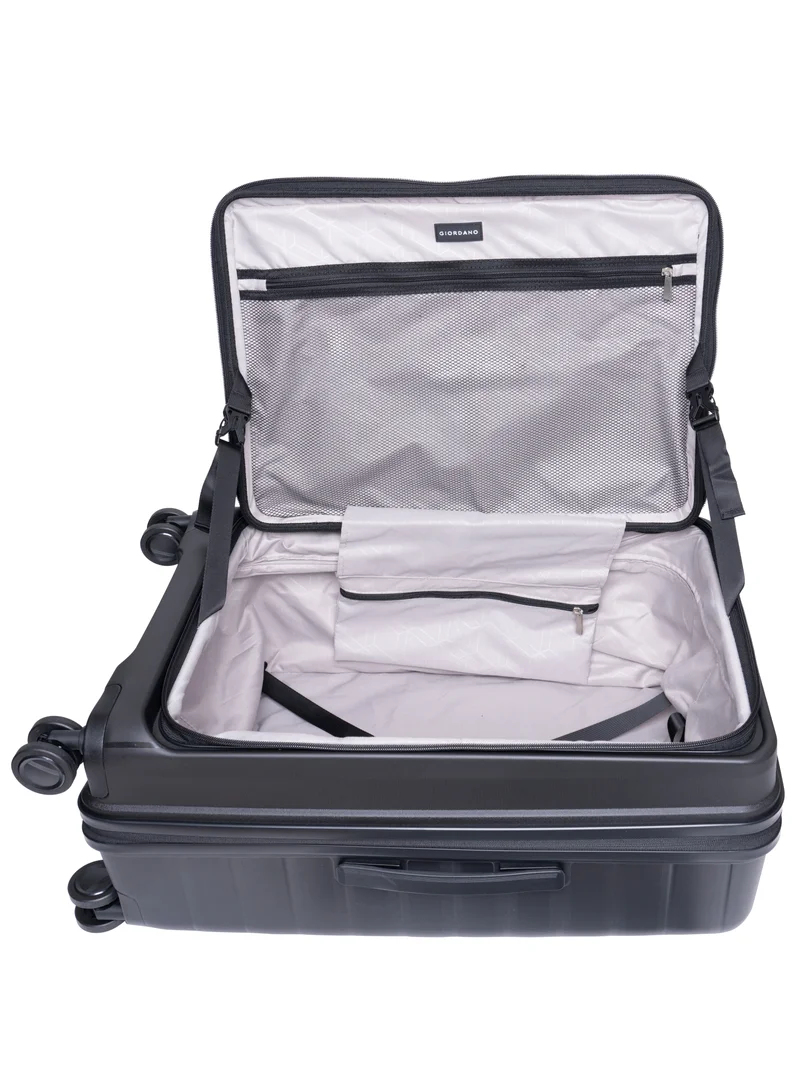 GIORDANO black Giordano Titanium Front Opening Hardshell Luggage Set, Unbreakable Expandable, Secure Lock, 4 Double Wheels Travel Lugggage, Laptop Compartment on Small Carry-on Cabin Luggage, Checked Luggage. Black  | Best Price UAE