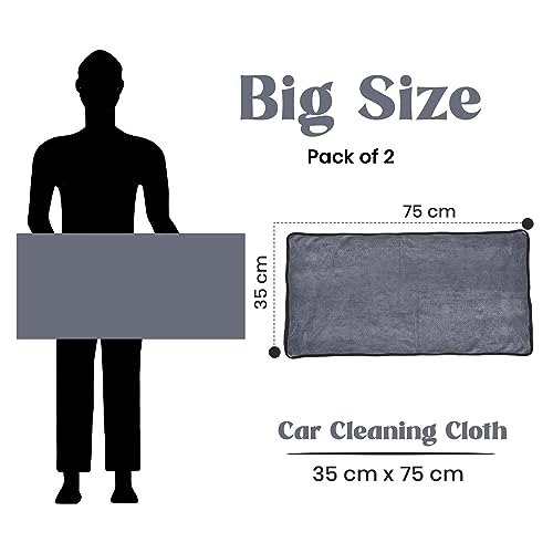 Yellow Weaves Microfiber Car Cleaning Cloth Extra Large (35X75 Cms) Pack Of 2, Grey & Brown Towel For Car/Bike Cleaning Polishing Washing And Detailing Kitchen Cleaning And Dusting Cloth For Home - Image 4