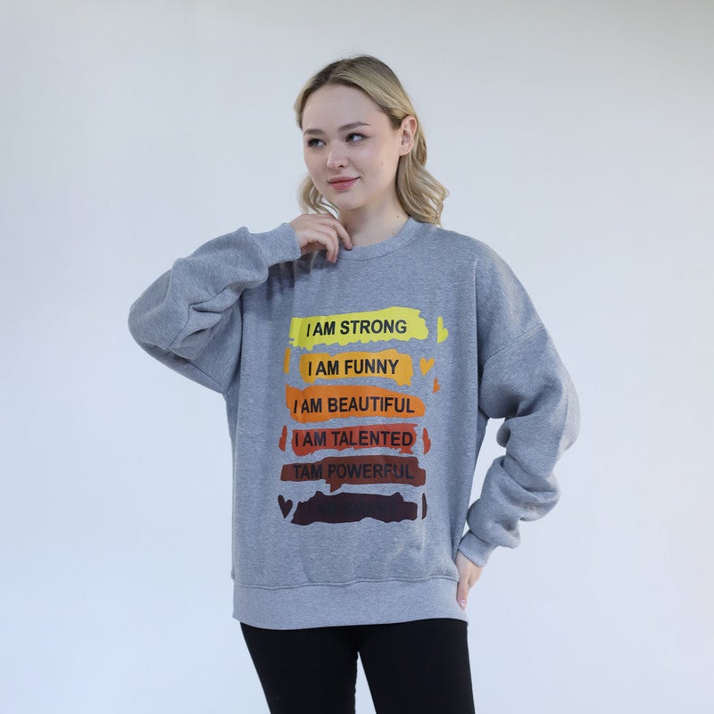 بيبو سويت شيرت مطبوع نسائي _رمادي - Image 1