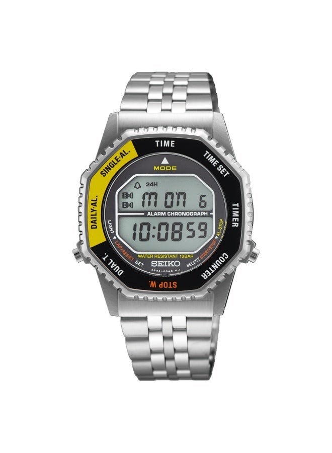 Seiko ساعة روتوكول الرقمية SMGG17P1، علبة فولاذية مقاومة للصدأ بقطر 37 مم، إطار أصفر وأسود، سوار فولاذي مقاوم للصدأ، مقاومة للماء حتى 100 متر - Image 1