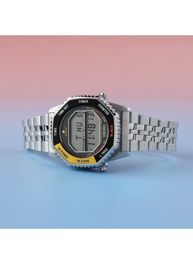 Seiko ساعة روتوكول الرقمية SMGG17P1، علبة فولاذية مقاومة للصدأ بقطر 37 مم، إطار أصفر وأسود، سوار فولاذي مقاوم للصدأ، مقاومة للماء حتى 100 متر - Image 4