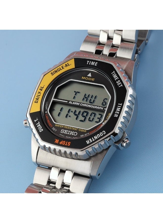 Seiko ساعة روتوكول الرقمية SMGG17P1، علبة فولاذية مقاومة للصدأ بقطر 37 مم، إطار أصفر وأسود، سوار فولاذي مقاوم للصدأ، مقاومة للماء حتى 100 متر - Image 2