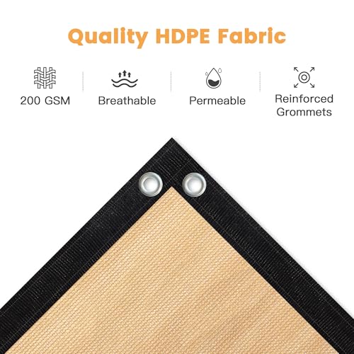 VICLLAX Shade Fabric Sun Shade Cloth Privacy Screen with Grommets for Patio Garden Pergola Cover Canopy 10x10 FT, Wheat - Image 4