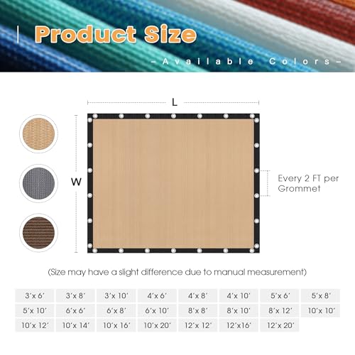 VICLLAX Shade Fabric Sun Shade Cloth Privacy Screen with Grommets for Patio Garden Pergola Cover Canopy 10x10 FT, Wheat - Image 2