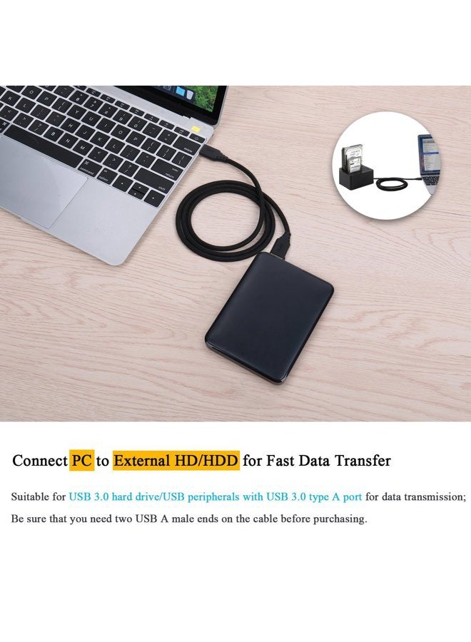 Besgoods 2-Pack 1.5Ft Braided Super Speed USB 3.0 Type A Cable - Male to Male USB Cord Short Cable for Hard Drive Enclosures, Laptop Cooling Pad, DVD Players, Black - Image 3
