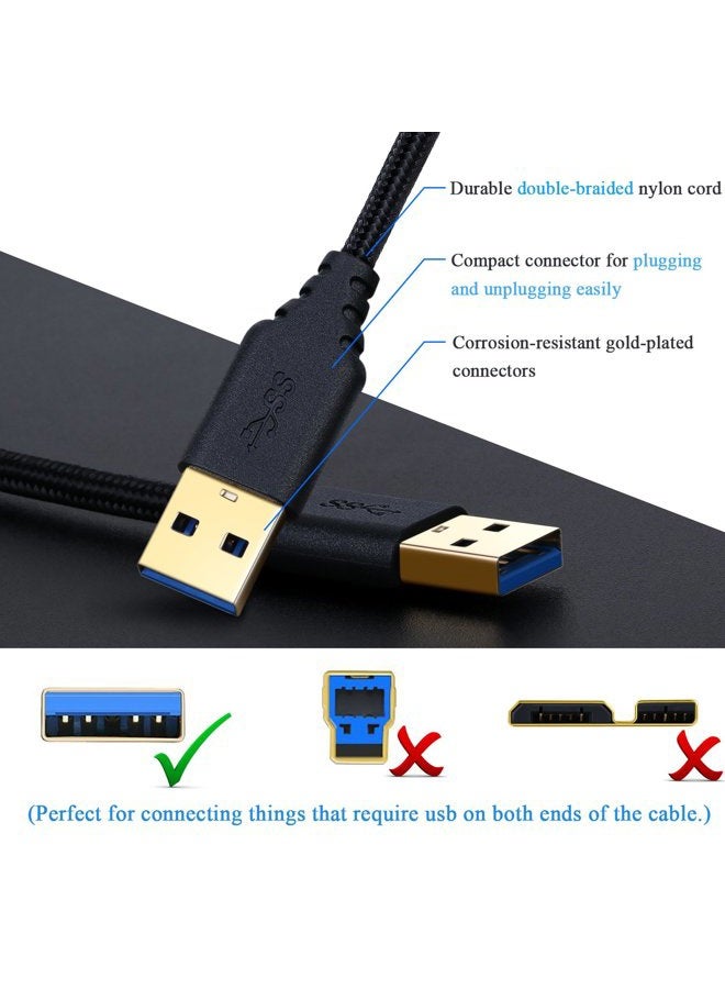 Besgoods 2-Pack 1.5Ft Braided Super Speed USB 3.0 Type A Cable - Male to Male USB Cord Short Cable for Hard Drive Enclosures, Laptop Cooling Pad, DVD Players, Black - Image 2