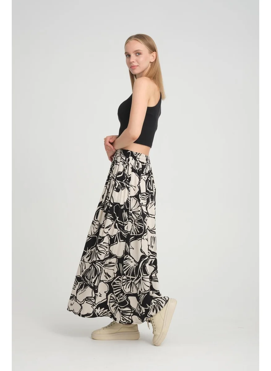 Alexander Gardi Alexandergardi Patterned Pocket Elastic Waist Pleated Long Skirt (B24-00199)