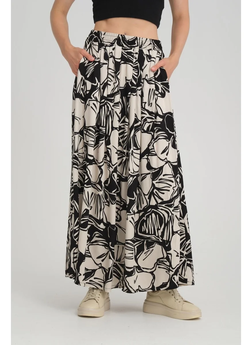 Alexander Gardi Alexandergardi Patterned Pocket Elastic Waist Pleated Long Skirt (B24-00199)