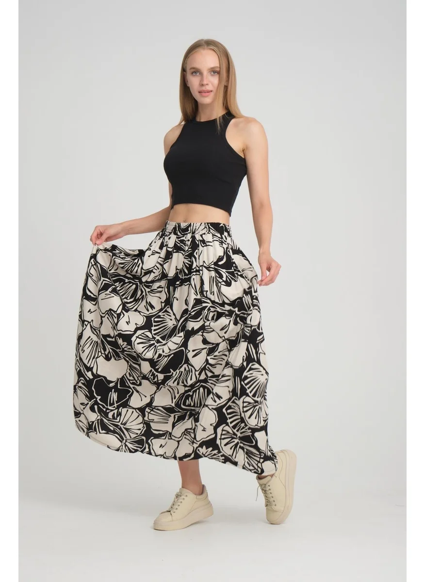 Alexander Gardi Alexandergardi Patterned Pocket Elastic Waist Pleated Long Skirt (B24-00199)