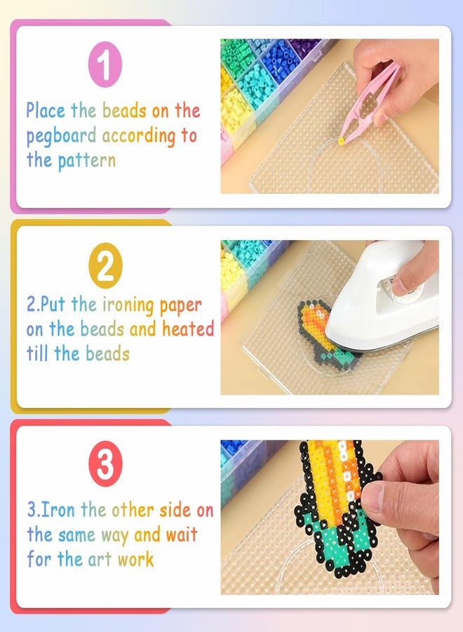 PATPAT® 24-Color 2.6mm 14000Pcs Fuse Beads DIY Craft Kit, Colorful Fuse Beads Art Kits for Adults with Pegboards, Tweezers, Ironing Paper & Keychain Accessories for Kids Art & Handmade Projects - Image 5