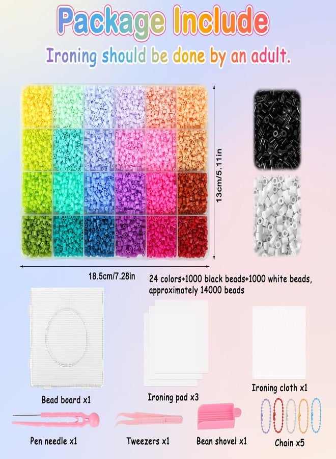 PATPAT® 24-Color 2.6mm 14000Pcs Fuse Beads DIY Craft Kit, Colorful Fuse Beads Art Kits for Adults with Pegboards, Tweezers, Ironing Paper & Keychain Accessories for Kids Art & Handmade Projects - Image 2