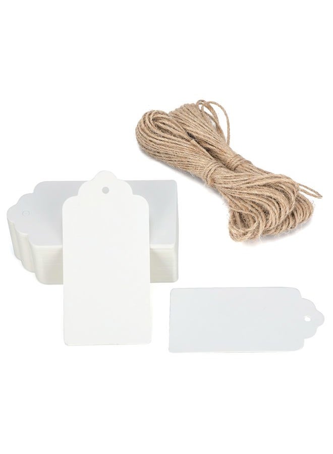 g2plus Kraft Paper Tags, Gift Tags with String 10cm X 5cm White Craft Tags Bonbonniere Paper Tags with Twine Perfect for Arts and Crafts, Valentine's Day, Wedding and Holiday, 100PCS - Image 1