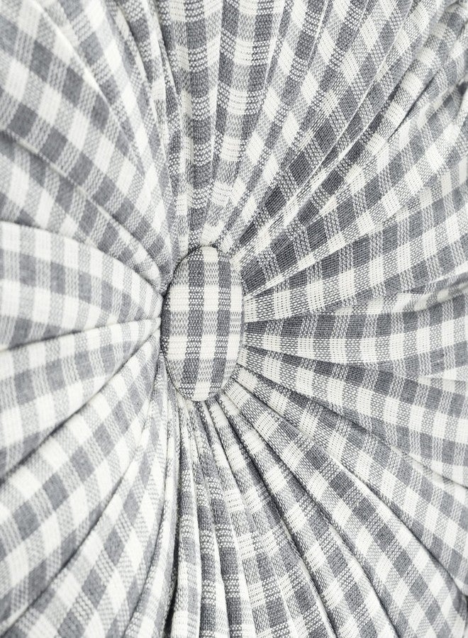 Lush Decor Gingham Check Yarn Dyed Pleated Decorative Throw Pillow, 14" Round, Off White & Gray - Round Pillow - Throw Pillows For Bed, Couch, Or Chair - Image 4