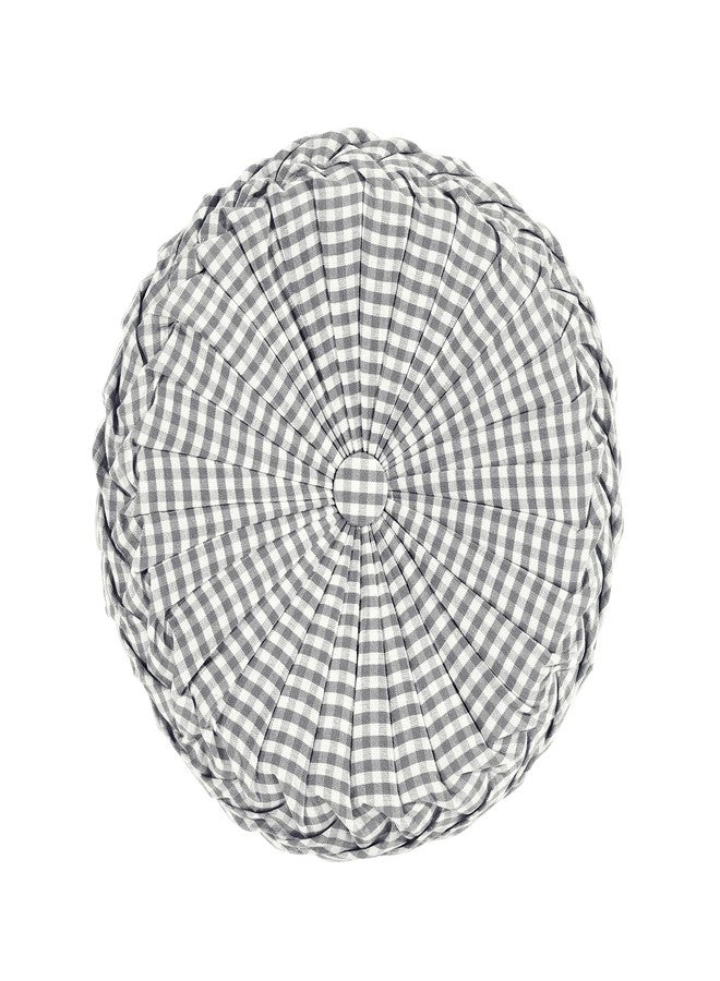 Lush Decor Gingham Check Yarn Dyed Pleated Decorative Throw Pillow, 14" Round, Off White & Gray - Round Pillow - Throw Pillows For Bed, Couch, Or Chair - Image 1