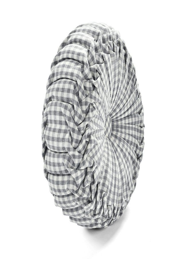 Lush Decor Gingham Check Yarn Dyed Pleated Decorative Throw Pillow, 14" Round, Off White & Gray - Round Pillow - Throw Pillows For Bed, Couch, Or Chair - Image 2