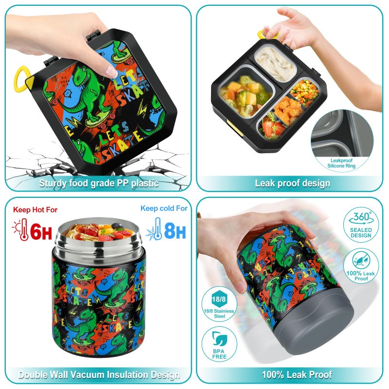 wiwens Bento Lunch Box for Kids with 12oz Soup Thermo Leak-Proof Lunch Food Container with 5 Compartment Thermo Hot Food Jar and Insulated Lunch Bag for Kid Toddler Girls Boys to School - Image 3