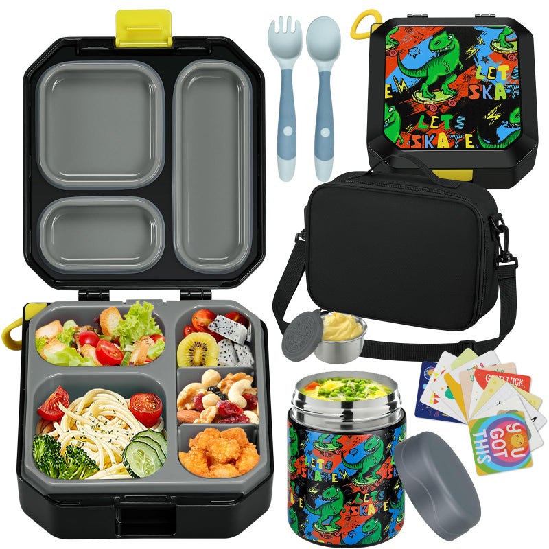 wiwens Bento Lunch Box for Kids with 12oz Soup Thermo Leak-Proof Lunch Food Container with 5 Compartment Thermo Hot Food Jar and Insulated Lunch Bag for Kid Toddler Girls Boys to School - Image 1