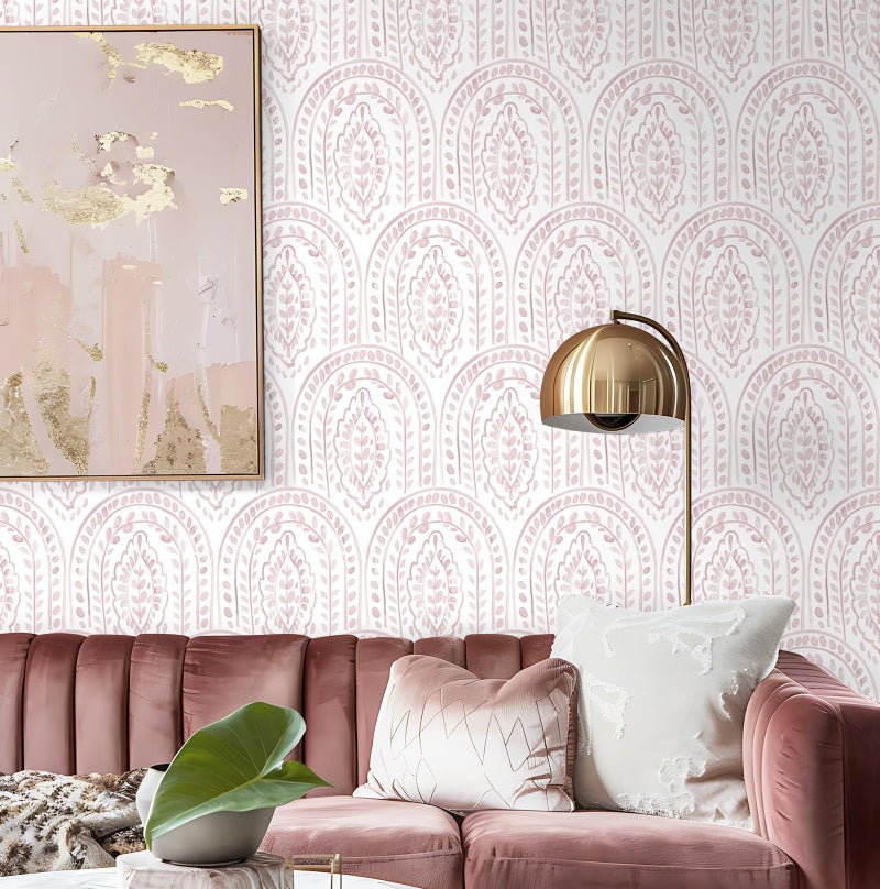 EeeComing Pink Peel and Stick Wallpaper Boho Wall Paper Peel and Stick Modern Contact Paper Self Adhesive Wallpaper for Bedroom and Bathroom Removable Cabinet Shelf Liner Vinyl 17.3”X118.1” - Image 2