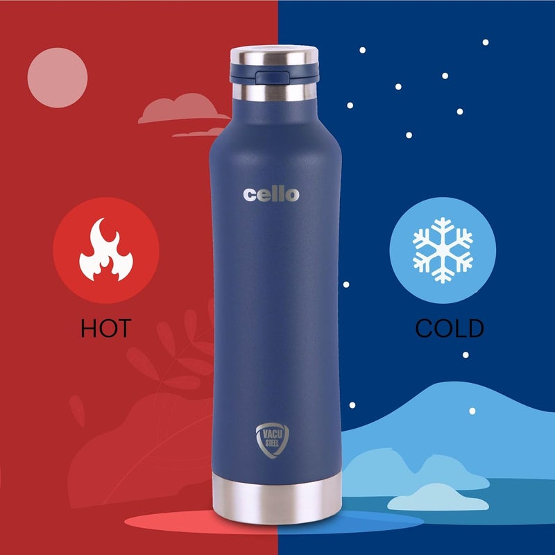 Cello Cello Duro One Touch Insulated Flask | Hot and Cold Stainless Steel Water Bottle | Durable DTP Coating |Vacuum Insulated Bottle for Travel, Home, Office, School | 800 ml, Blue  - Image 5