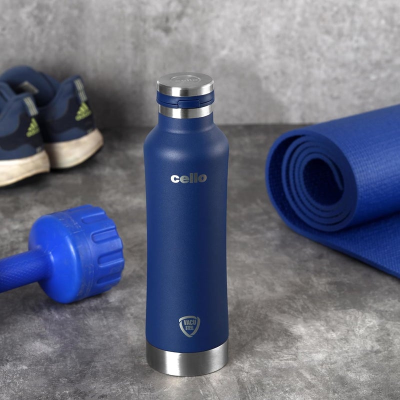 Cello Cello Duro One Touch Insulated Flask | Hot and Cold Stainless Steel Water Bottle | Durable DTP Coating |Vacuum Insulated Bottle for Travel, Home, Office, School | 800 ml, Blue  - Image 2