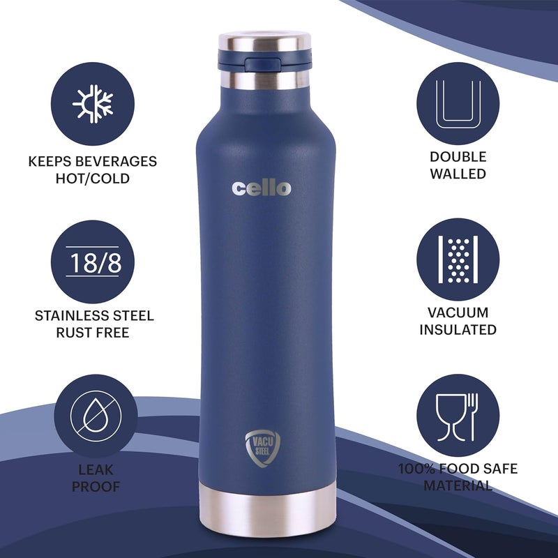 Cello Cello Duro One Touch Insulated Flask | Hot and Cold Stainless Steel Water Bottle | Durable DTP Coating |Vacuum Insulated Bottle for Travel, Home, Office, School | 800 ml, Blue  - Image 4