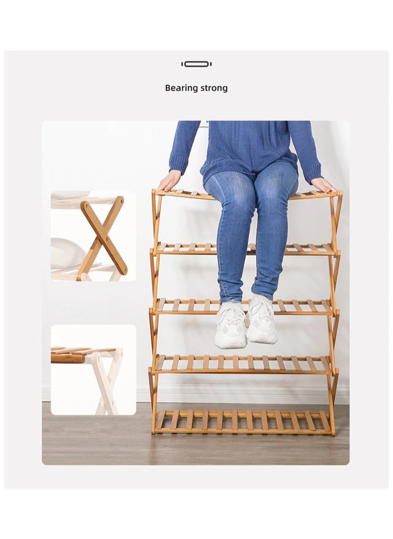 Roman Gifts 5 Tier Bamboo Foldable Multifunctional Shoe Rack for Closet Entryway Living Room Bedroom  - Image 5