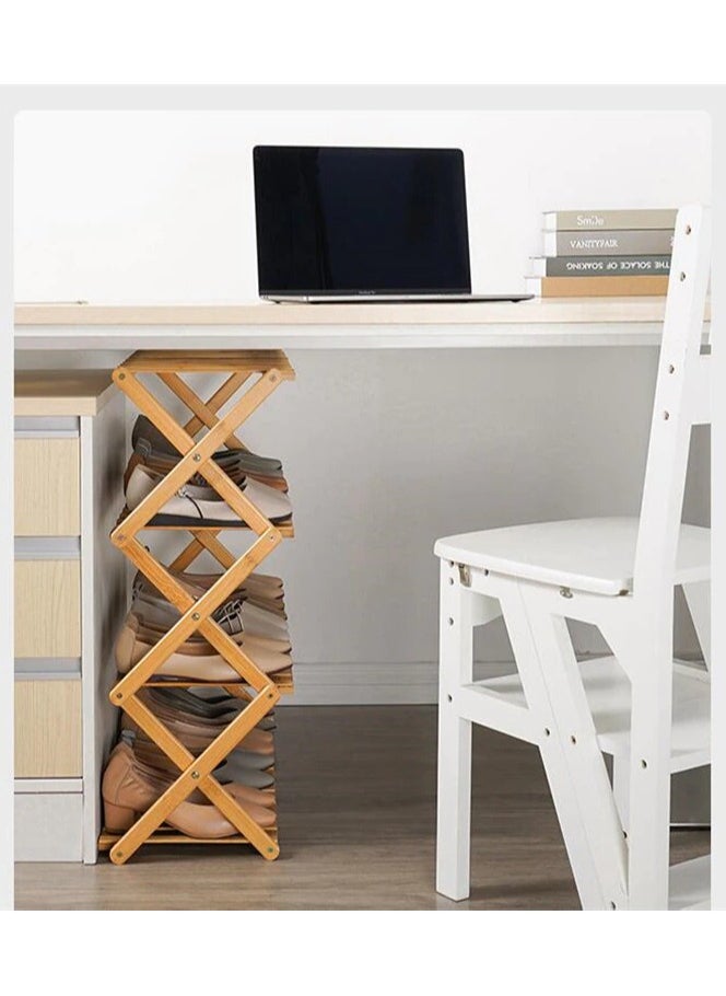 Roman Gifts 5 Tier Bamboo Foldable Multifunctional Shoe Rack for Closet Entryway Living Room Bedroom  - Image 4