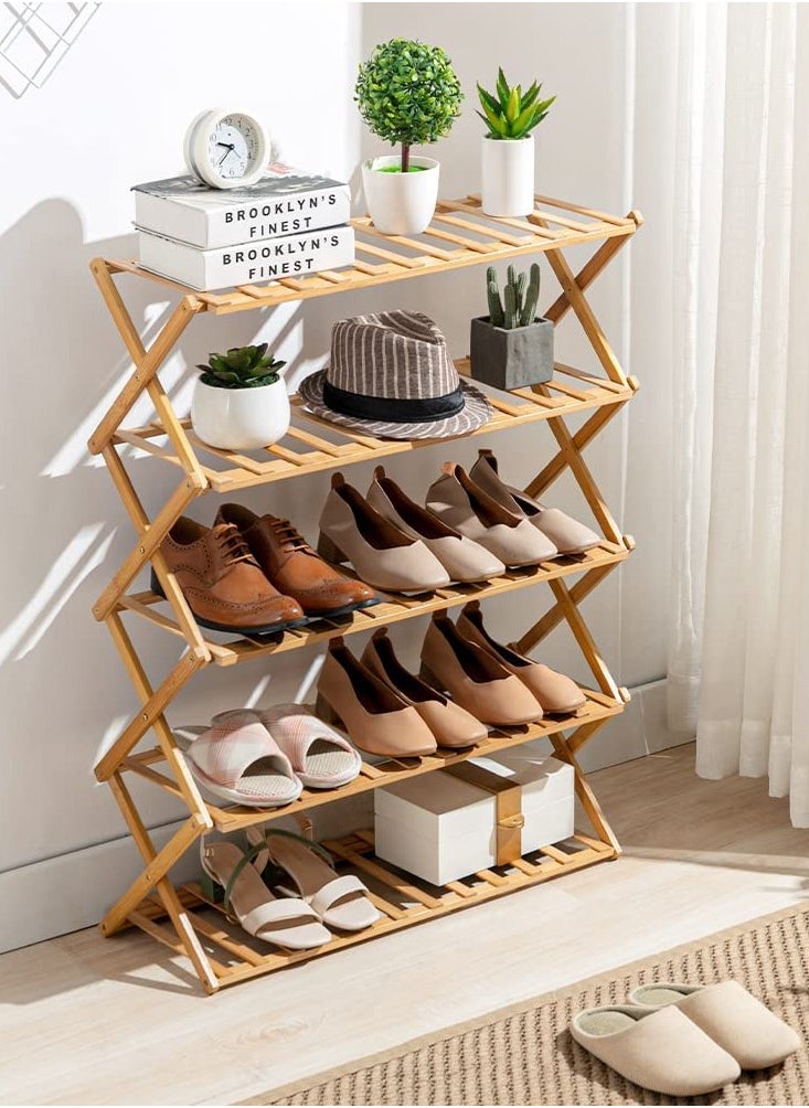 Roman Gifts 5 Tier Bamboo Foldable Multifunctional Shoe Rack for Closet Entryway Living Room Bedroom  - Image 1