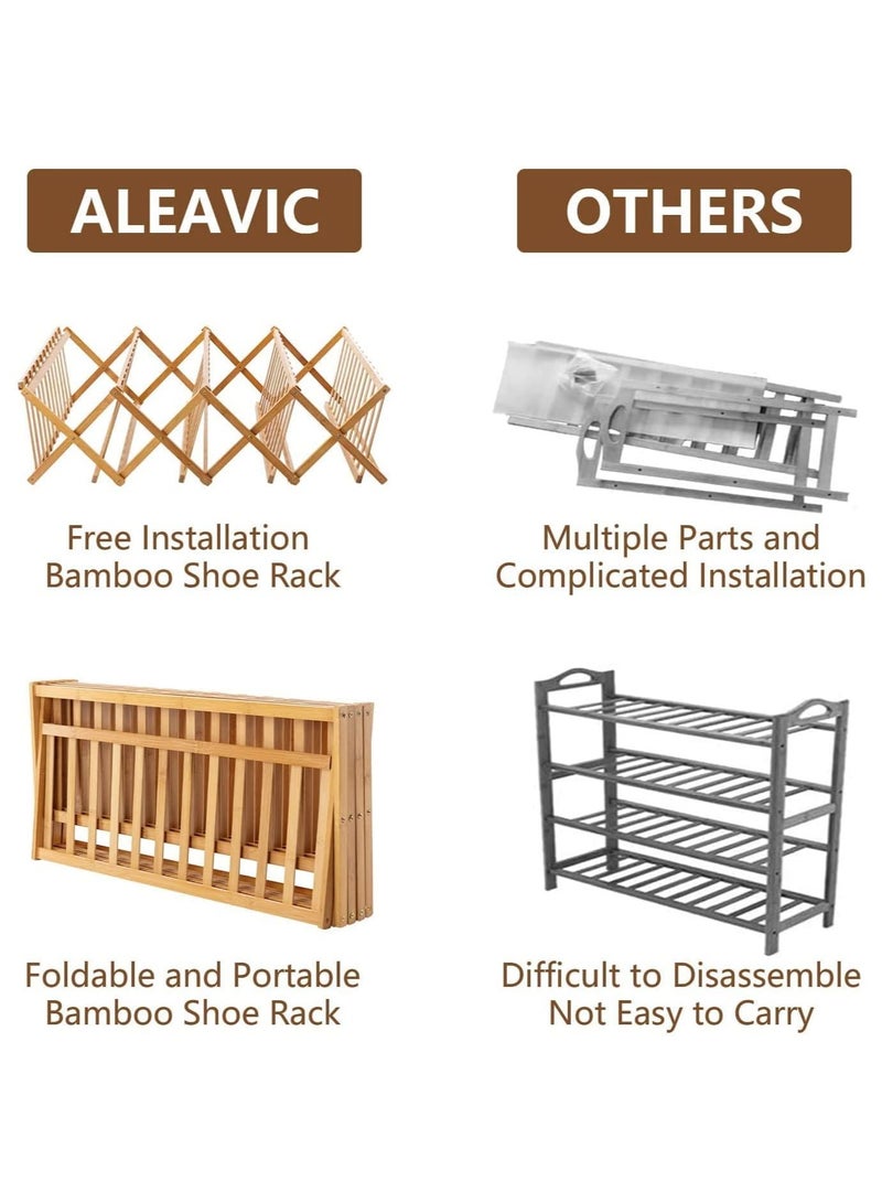 5 Tier Bamboo Foldable Multifunctional Shoe Rack for Closet Entryway Living Room Bedroom