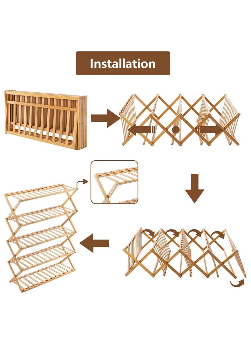Roman Gifts 5 Tier Bamboo Foldable Multifunctional Shoe Rack for Closet Entryway Living Room Bedroom  - Image 3