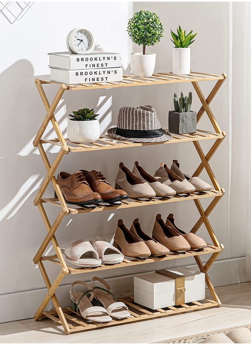 Roman Gifts 5 Tier Bamboo Foldable Multifunctional Shoe Rack for Closet Entryway Living Room Bedroom  - Image 2
