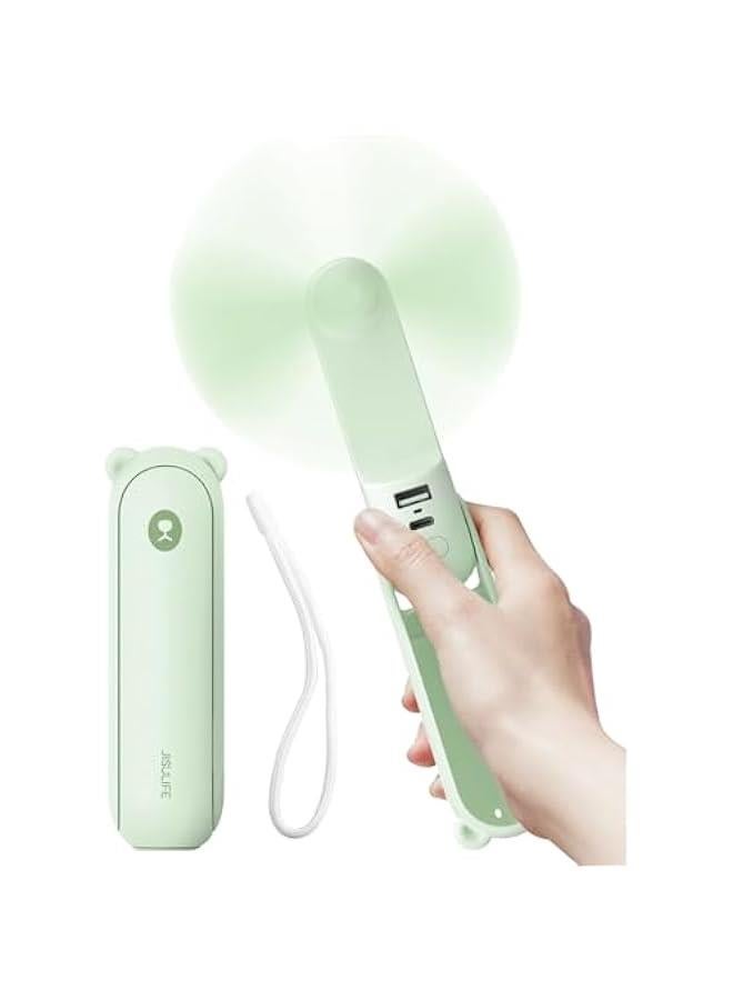 Loquat Handheld Fan with 4500 mAh Powerbank Max 37 Hours Runtime, Pocket Portable Battery Operated or USB Powered Folding Personal Fan, 3 Speeds, Gifts for Women Men Kids Gift for Festival-Green - Image 1