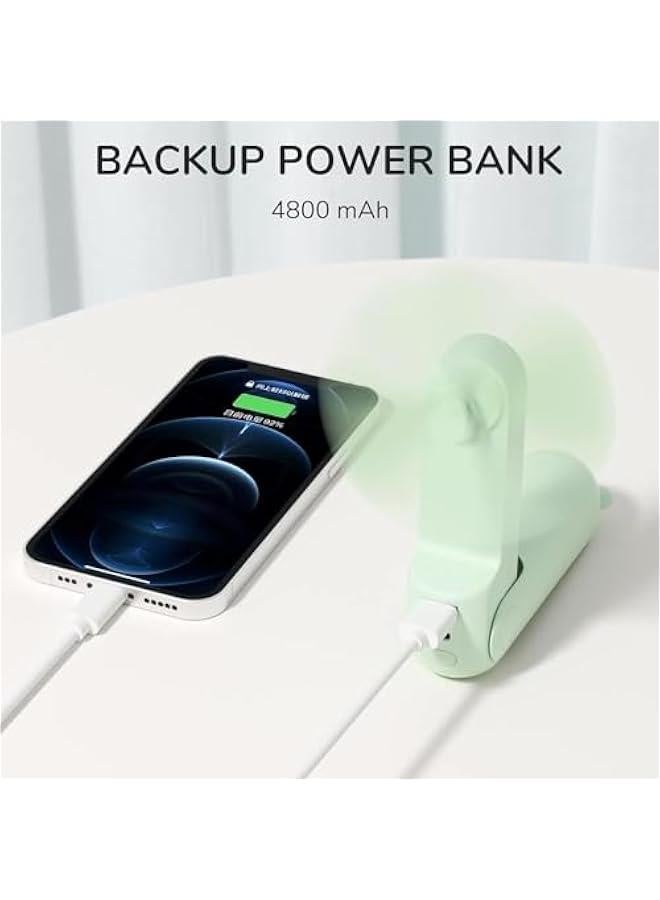 Loquat Handheld Fan with 4500 mAh Powerbank Max 37 Hours Runtime, Pocket Portable Battery Operated or USB Powered Folding Personal Fan, 3 Speeds, Gifts for Women Men Kids Gift for Festival-Green - Image 3