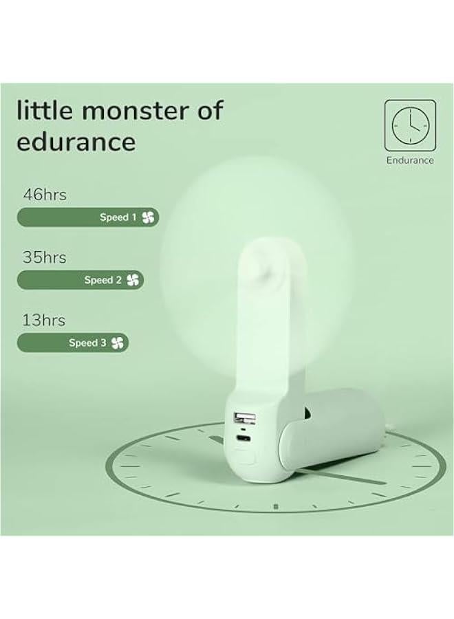 Loquat Handheld Fan with 4500 mAh Powerbank Max 37 Hours Runtime, Pocket Portable Battery Operated or USB Powered Folding Personal Fan, 3 Speeds, Gifts for Women Men Kids Gift for Festival-Green - Image 2