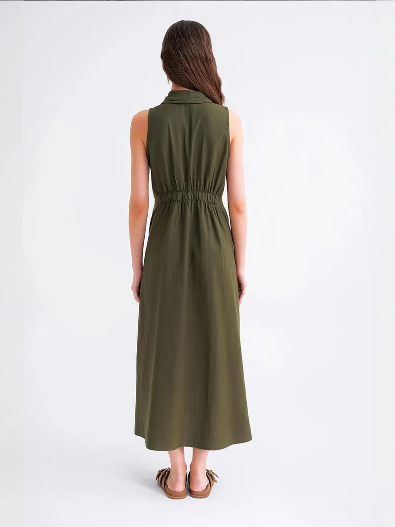 MixRay Mixray Zip-Front Shirt Collar Midi Dress