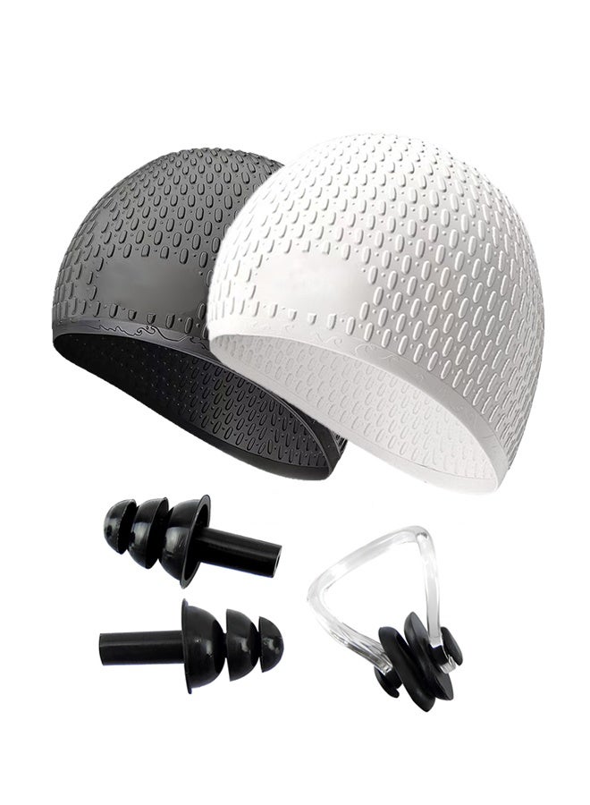 Polish'D 2 Pack Unisex Silicone Swim Cap for Women Men, Large Size Swimming Caps for Long Hair/Braids to Keep Hair Dry, Waterproof Bathing Caps for Swimming with Ear Plugs & Nose Clip Set - (Black&White) - Image 1