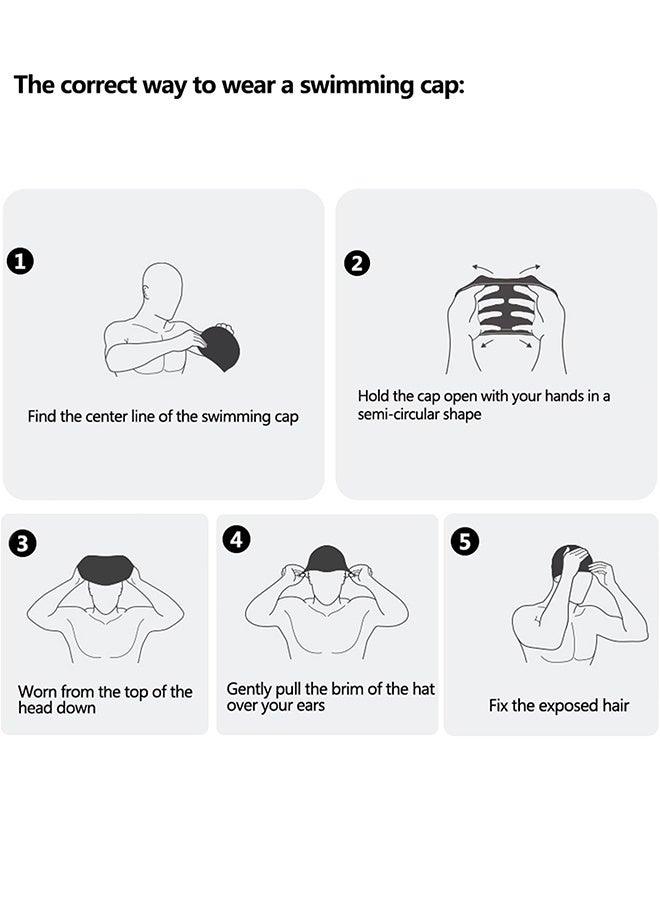 Polish'D 2 Pack Unisex Silicone Swim Cap for Women Men, Large Size Swimming Caps for Long Hair/Braids to Keep Hair Dry, Waterproof Bathing Caps for Swimming with Ear Plugs & Nose Clip Set - (Black&White) - Image 5