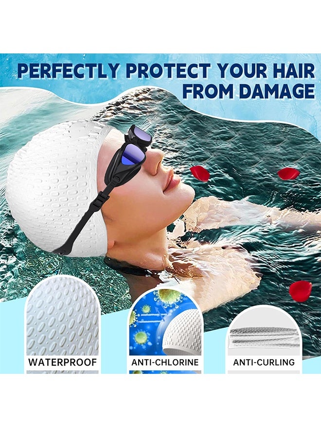 Polish'D 2 Pack Unisex Silicone Swim Cap for Women Men, Large Size Swimming Caps for Long Hair/Braids to Keep Hair Dry, Waterproof Bathing Caps for Swimming with Ear Plugs & Nose Clip Set - (Black&White) - Image 2
