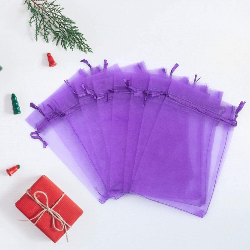 Anznku 50 Pack Organza Bags 4 X 6 Inch Premium Sheer Drawstring Favor Bags For Halloween Candy Jewelry Party Wedding Christmas Favor Gift Bags (Purple) - Image 2