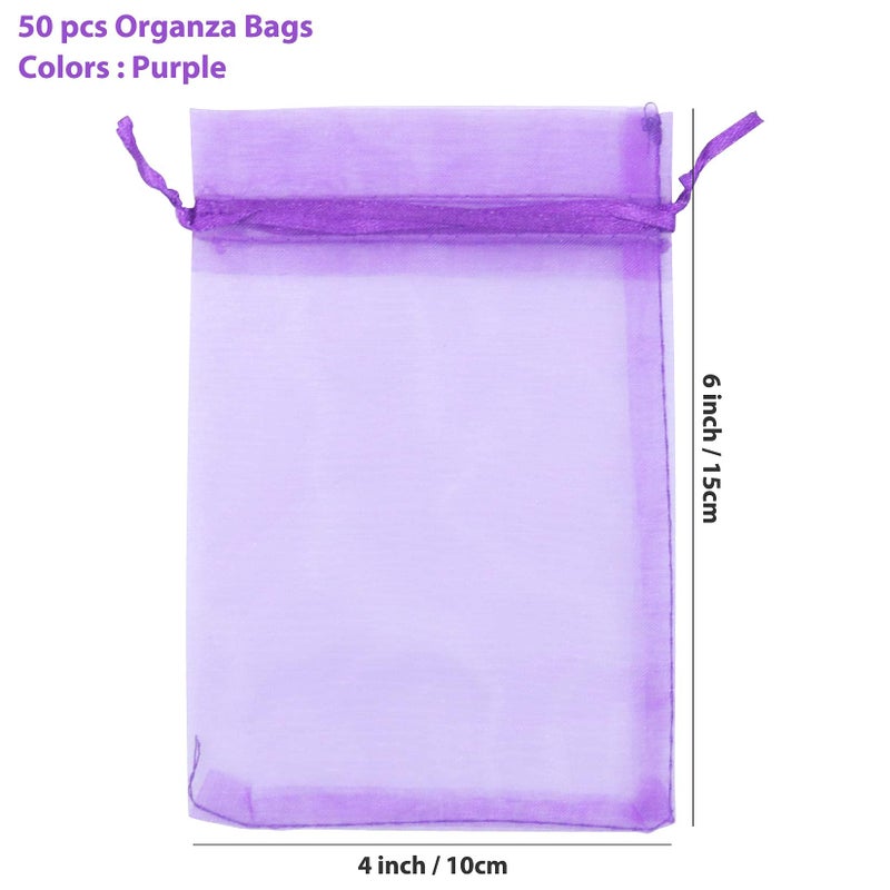 Anznku 50 Pack Organza Bags 4 X 6 Inch Premium Sheer Drawstring Favor Bags For Halloween Candy Jewelry Party Wedding Christmas Favor Gift Bags (Purple) - Image 3
