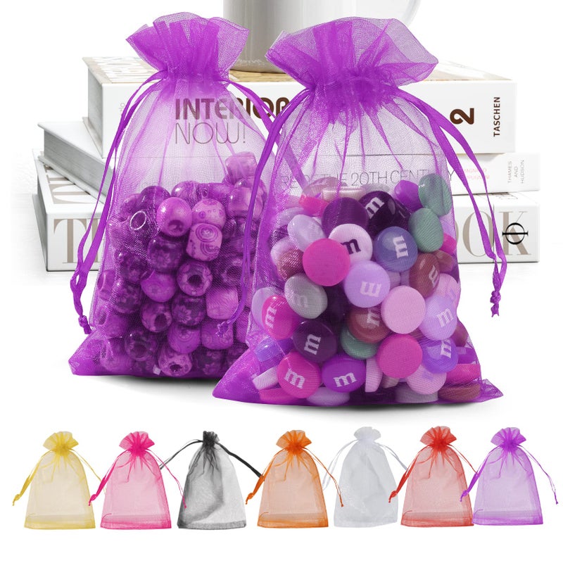 Anznku 50 Pack Organza Bags 4 X 6 Inch Premium Sheer Drawstring Favor Bags For Halloween Candy Jewelry Party Wedding Christmas Favor Gift Bags (Purple) - Image 1