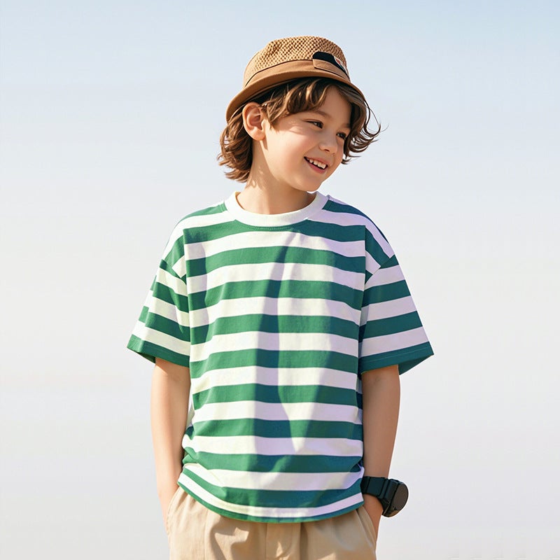 Summer Striped Short-Sleeved T-Shirt Zhongda Boys' Trendy Brand Ins Niche Half-Sleeved Casual Children'S Half-Sleeved Shirt Children'S Wear Top - Image 3