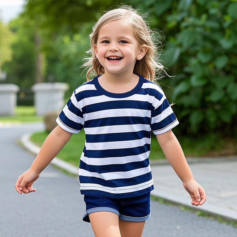 Summer Striped Short-Sleeved T-Shirt Zhongda Boys' Trendy Brand Ins Niche Half-Sleeved Casual Children'S Half-Sleeved Shirt Children'S Wear Top - Image 4