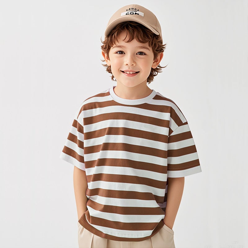 Summer Striped Short-Sleeved T-Shirt Zhongda Boys' Trendy Brand Ins Niche Half-Sleeved Casual Children'S Half-Sleeved Shirt Children'S Wear Top - Image 2